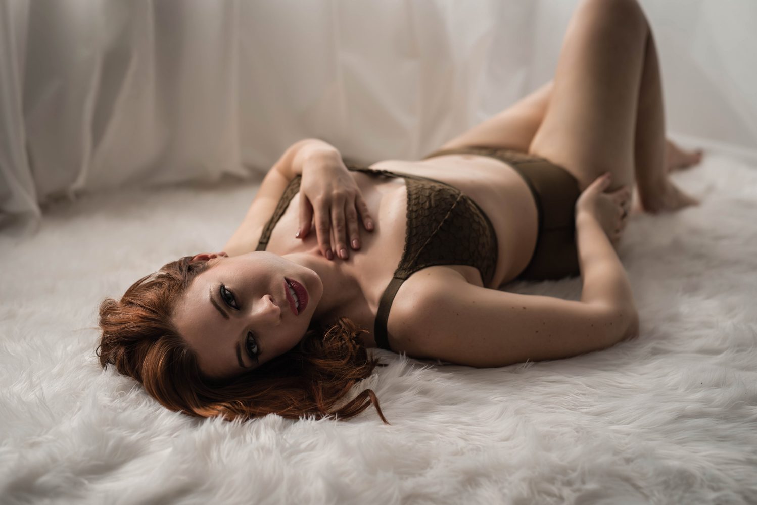 gorgeous redhead boudoir portrait